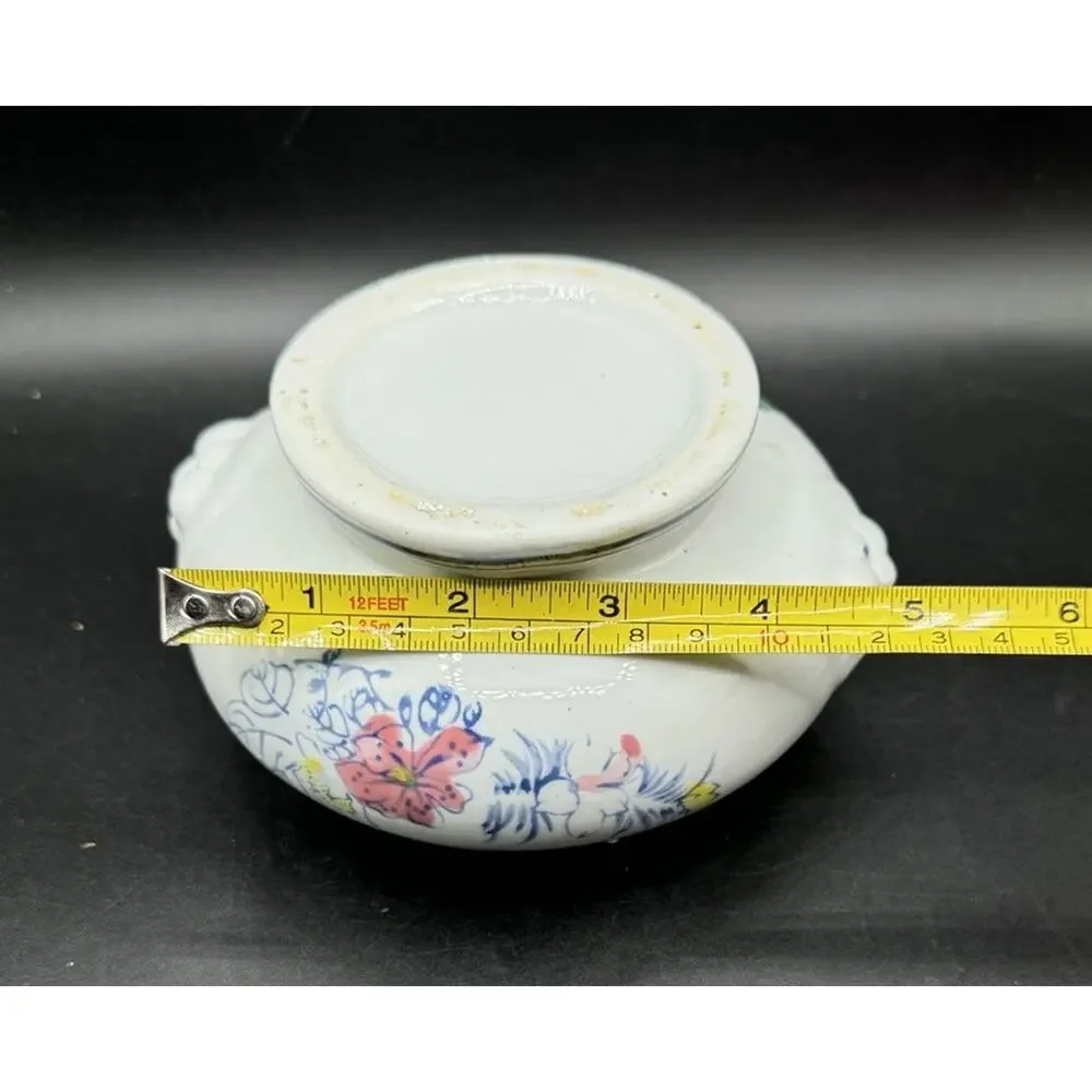 Rare Antique Ceramic Lions Head Sugar Bowl Or Dry Creamer Dish hand Painted -A99